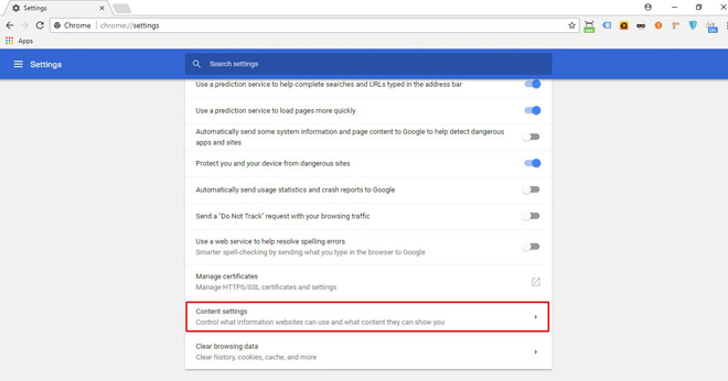 Click on Content settings.